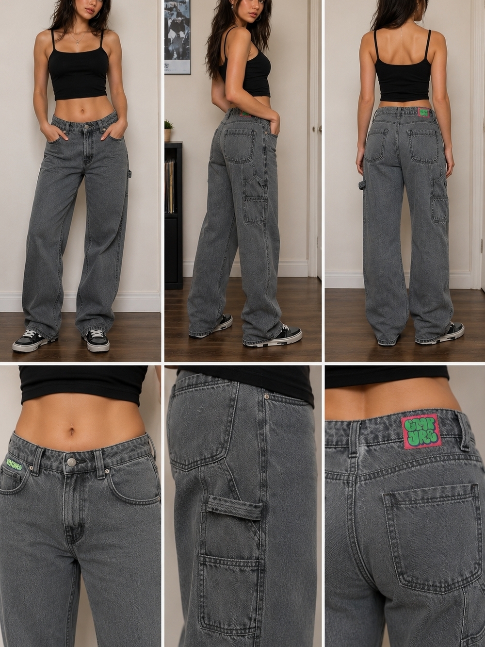 Empyre Grey Carpenter Jeans Size 8 Y2K Skater Streetwear Wide Leg